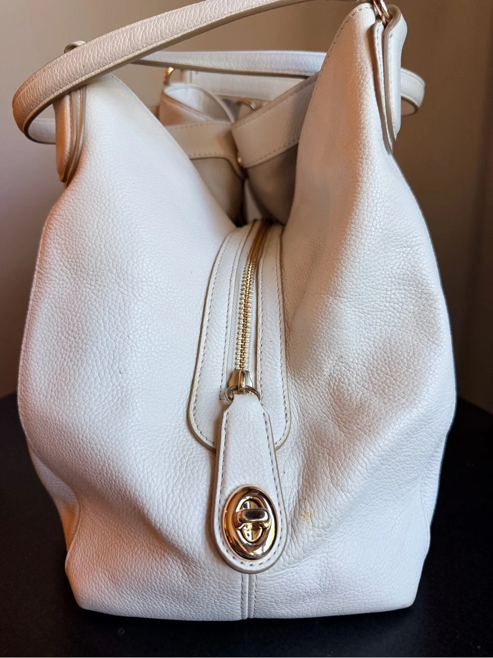 Coach Edie 31 Chalk White Pebbled Leather Shoulder Bag with Gold Hardware